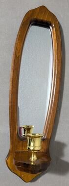Vintage Solid Wood Mirror Wall Sconce Candle Holder Mid Century Colonial Boho
